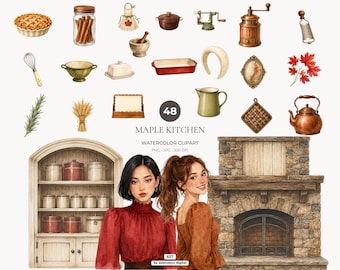 Pacchetto di clipart autunnali, cucina autunnale ad acquerello PNG, raccolta di mele, grafica di pasticceria in stile cottagecore - 627