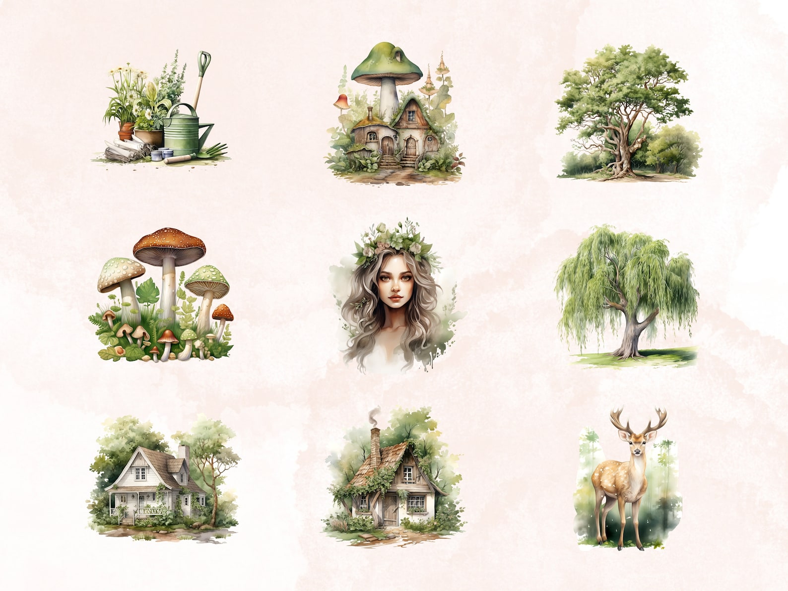 Watercolor Botanic Lover Clipart, Woodland Clipart, Botanical Clipart ...