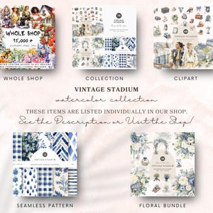 Watercolor Vintage Stadium Clipart Collection, Retro Americana Graphics, Nostalgia PNG, Sports, Stadium, Digital Download image 2