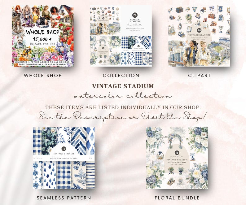 Watercolor Vintage Stadium Clipart Collection, Retro Americana Graphics, Nostalgia PNG, Sports, Stadium, Digital Download image 2