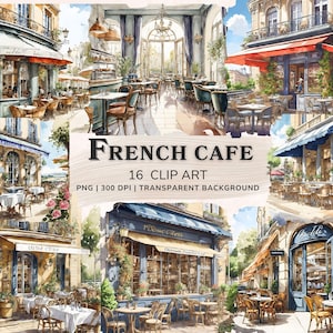 French Cafe Clipart, Watercolor Vintage Interior Cafe Clipart Bundle, 16 Cozy Cafe Png , Parisian Cafe Printable Graphics, Digital Download
