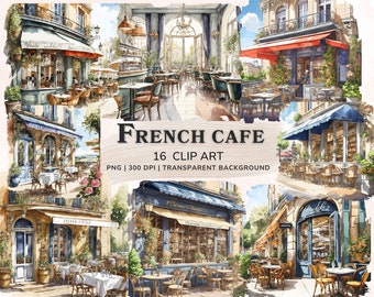 French Cafe Clipart, Watercolor Vintage Interior Cafe Clipart Bundle, 16 Cozy Cafe Png , Parisian Cafe Printable Graphics, Digital Download