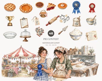 Pacchetto di clipart per il Giorno del Ringraziamento, immagini PNG di dolci, clipart autunnali di pasticceria, torta di zucca ad acquerello, uso commerciale - 643