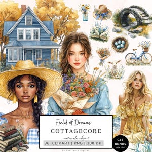 Clipart Cottagecore, Clipart Campo Cottage, Grafica Cottage Accogliente Png, Clipart Fiori di Campo, Png Estetici, Love Planner, Download Digitale