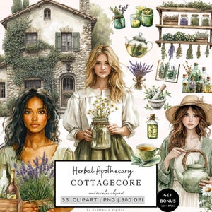 Clipart cottagecore, clipart apothicaire à base de plantes, graphisme cottage confortable, fleurs sauvages des cliparts, esthétique png, planificateur d'amour, téléchargement numérique