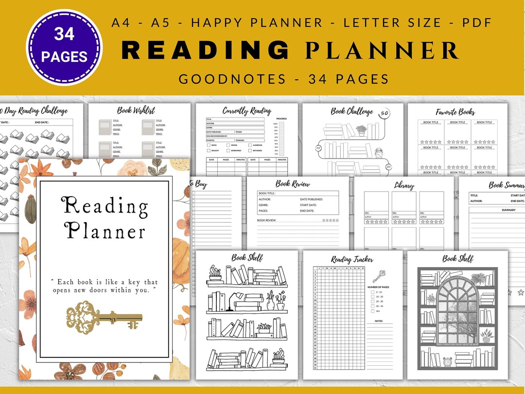Reading Planner Printable Book Journal Reading Tracker Etsy