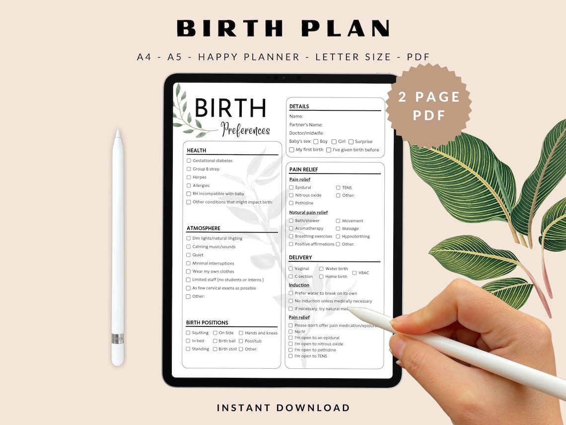 Editable Birth Plan Template Canva Birth Plan Printable Minimalist Editable Birth Plan Template Canva Birth Plan Printable Minimalist