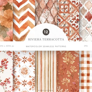Aquarelles, motifs d'été sans couture, terre cuite de la Riviera, motifs côtiers, bougainvilliers, motifs rustiques, papiers numériques - P48