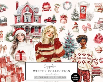 Winter Clipart Bundle, Cozy Winter Clipart, Candy Cane Png, Christmas Graphics, Snowy Winter Graphics, Cottagecore Png, Digital Download