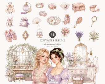Pacchetto di clipart Coquette, PNG floreali ad acquerello, bellezza vintage, grafica botanica in stile cottagecore