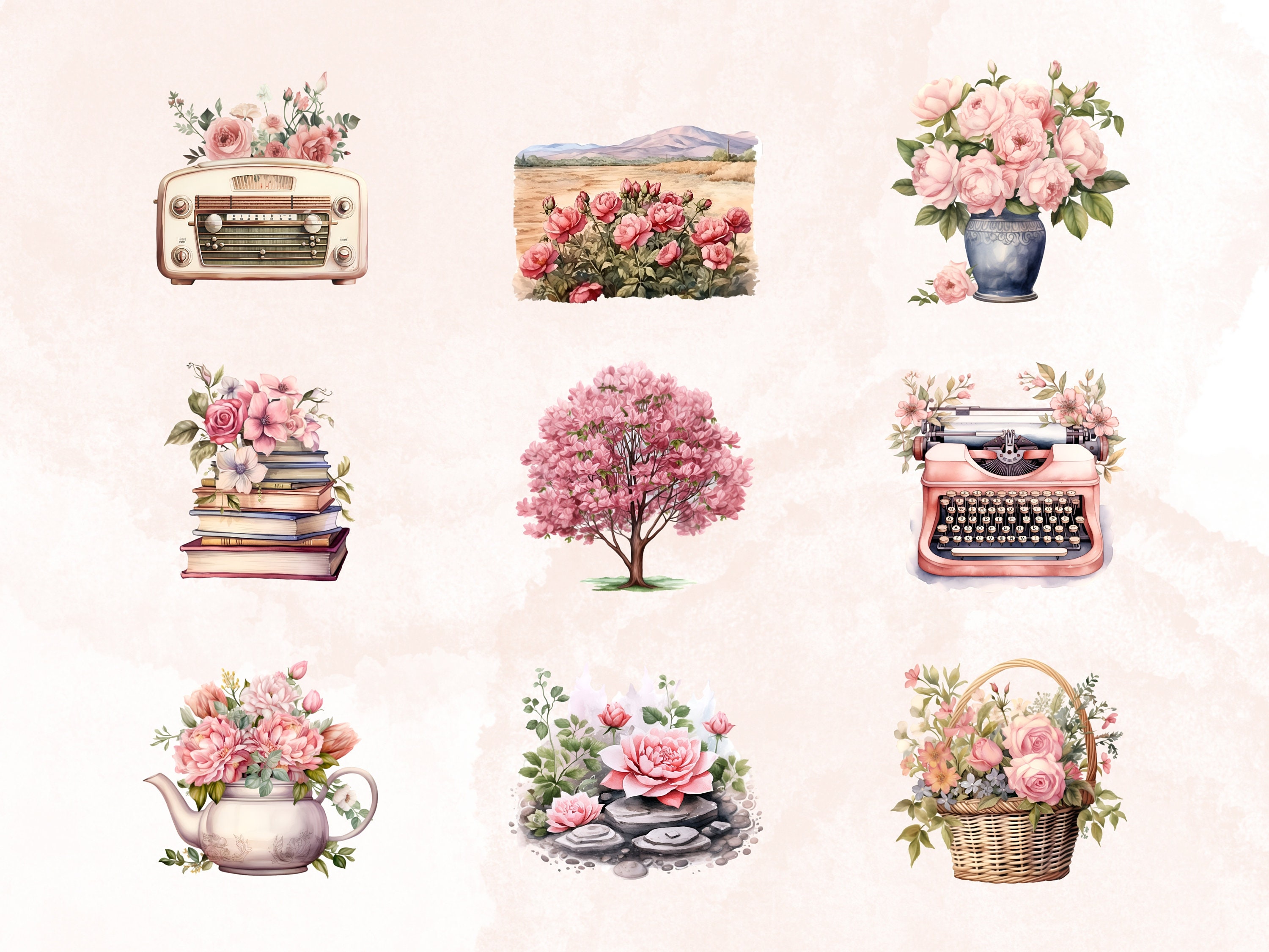 Watercolor Vintage Botanic Lover Clipart, Cozy Spring Clipart ...