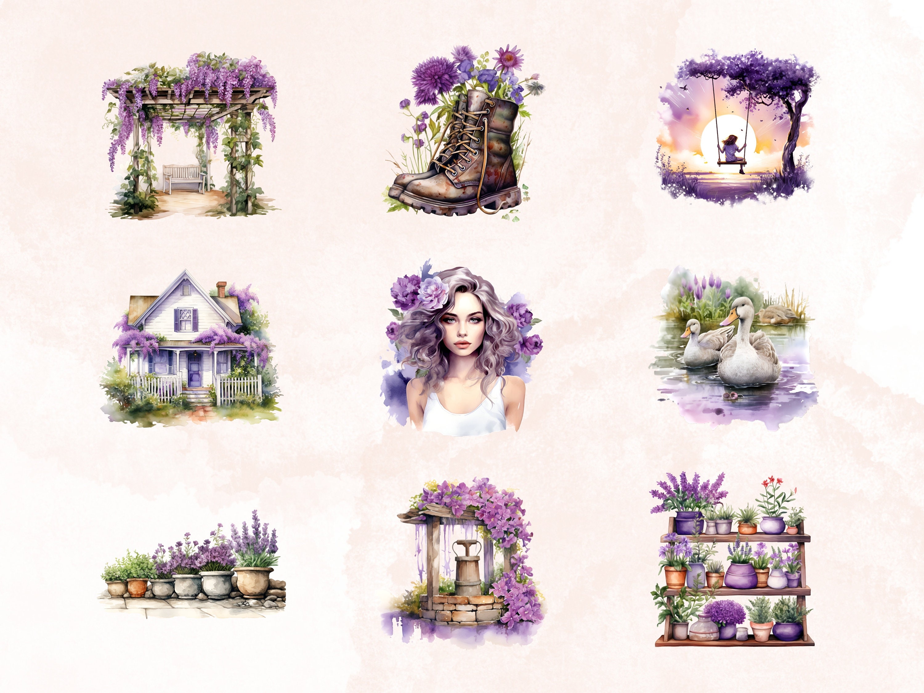 Watercolor Botanic Lover Clipart, Garden Clipart, Botanical Clipart ...