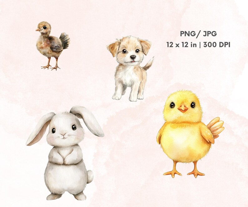 Farm Animals Clipart, Cute Watercolor Farm Animals, Pig Cow Horse ...