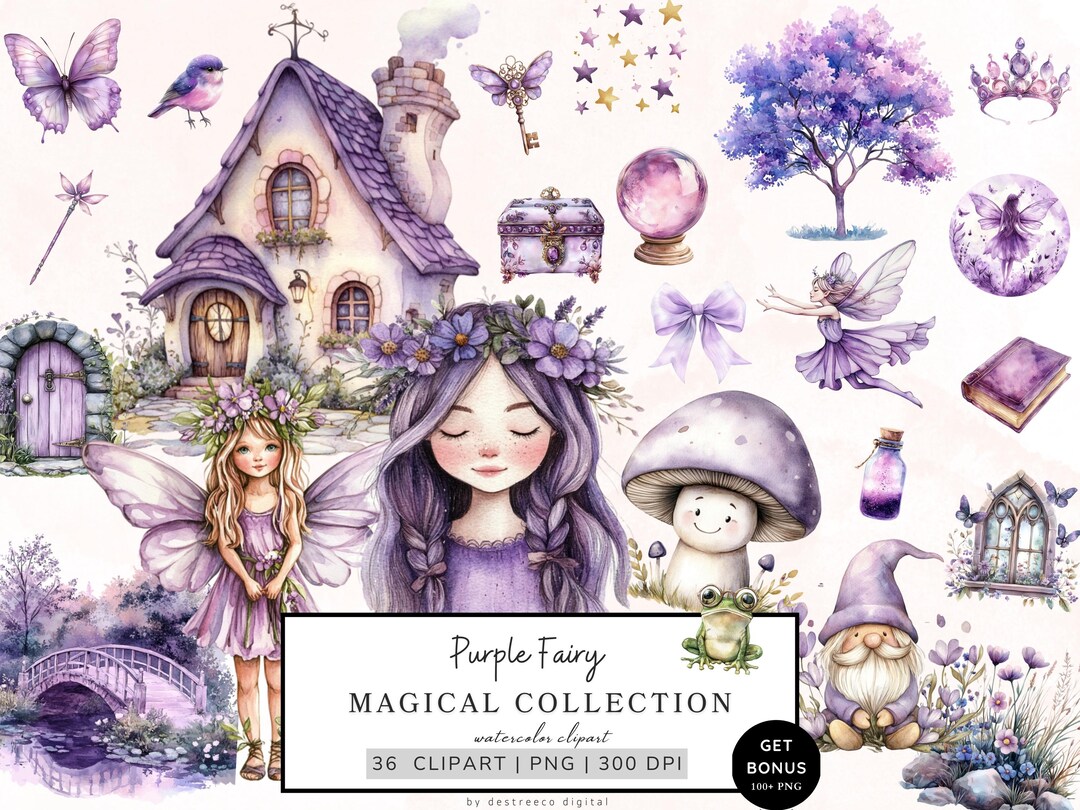 Watercolor Magical Clipart, Purple Fairy Clipart, Magic Fairy Png ...