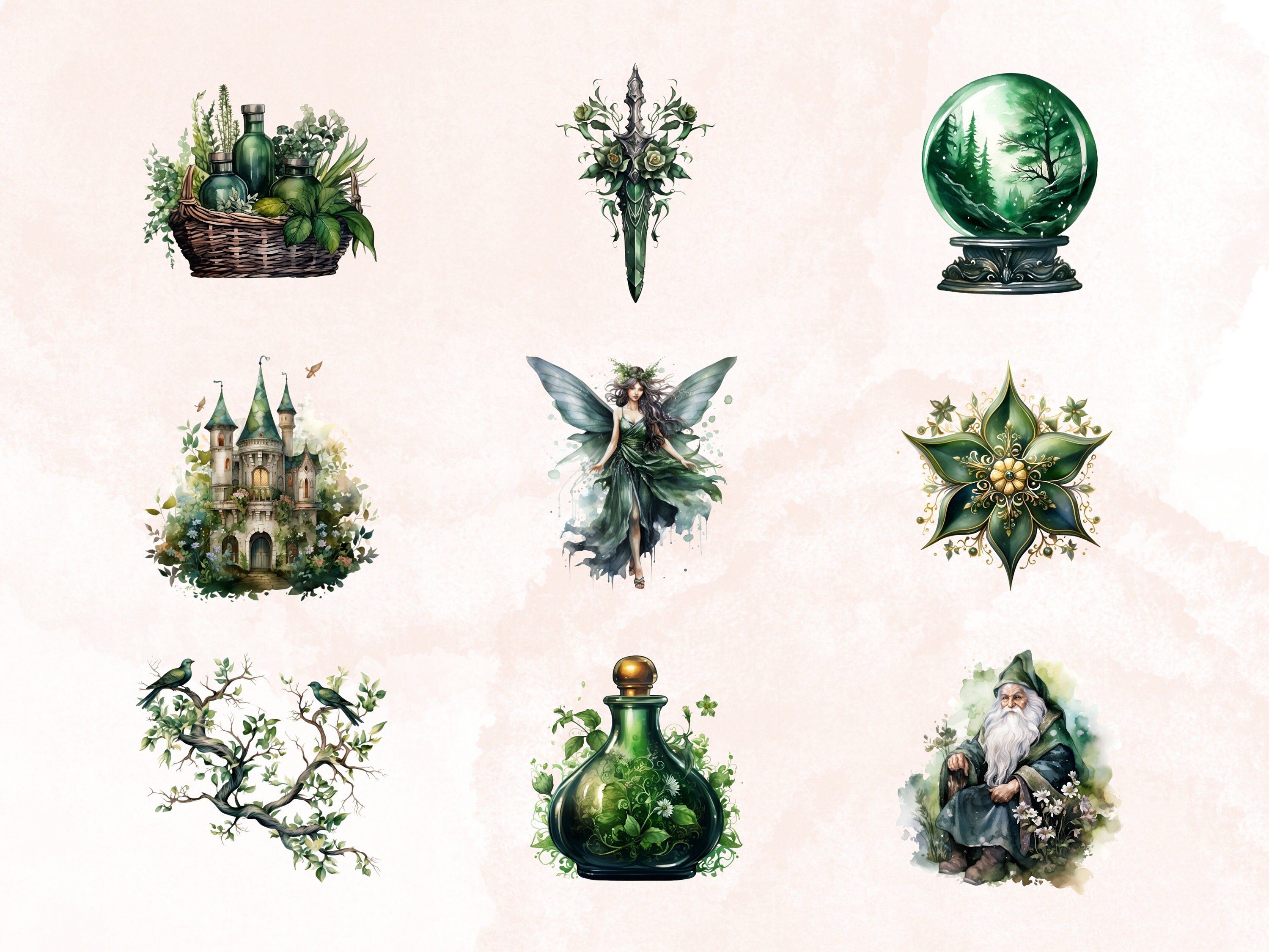 Watercolor Botanic Lover Clipart, Magical Clipart, Botanical Clipart ...