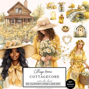 Cottagecore clipart, Cottage Home clipart, lente clipart, cottage graphics, wilde bloemen clipart, esthetische pngs, liefde planner graphics