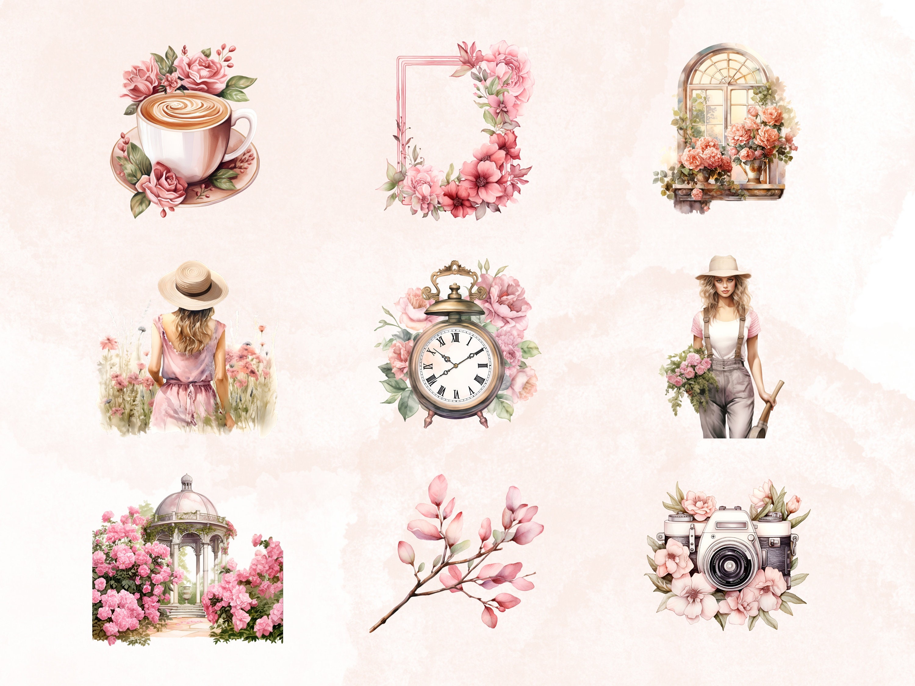 Watercolor Vintage Botanic Lover Clipart, Cozy Spring Clipart ...