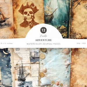 Pirates Junk Journal Pages, Printable Journal Pages, Vintage Junk Journal Kit, Scrapbook Printable Paper, Digital Collage Sheet, Download