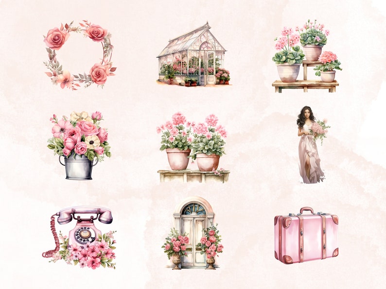 Watercolor Vintage Botanic Lover Clipart, Cozy Spring Clipart ...
