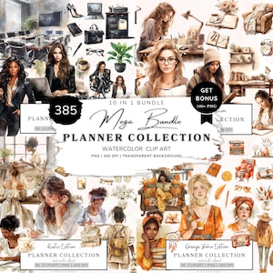Planner Girl Clipart Mega Bundle, Planung Clipart, Journal ästhetik Png, Planerelemente, Cozy Girl Boss Planner Png, Bücherwurm Clipart