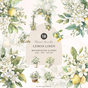 Akvarell citronlinneblommig bunt png, sommarcitrusblommor, citronbukett png, digital nedladdning - 519
