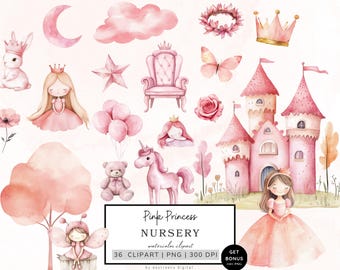 Princess Clipart, Pink Princess Graphics, Nursery Neutral Clipart, Little Princess Nursery Graphics, Royal Png, Fairytale Clipart For Kids