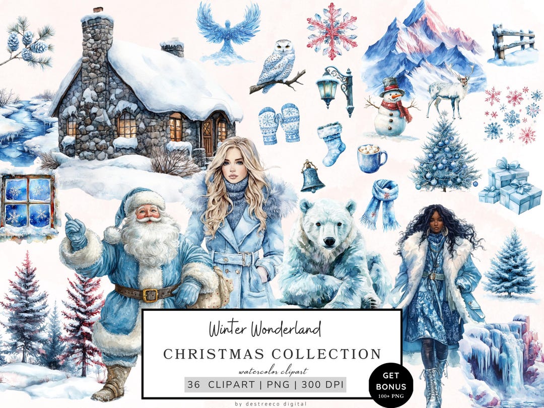Christmas Clipart Bundle, Winter Wonderland Clipart, Santa Claus Png ...