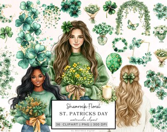 St Patrick's Day Clipart, Shamrock Floral Png, Irish Green Patrick Clipart, Lucky Clover Png, Floral Arrangement Clipart, StPatrick Graphics