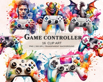 Game Controller Clipart, Watercolor Video Game Clipart Bundle, 16 High Quality Png Gaming Clipart,Digital Paper Craft, Card Making,Scrapbook