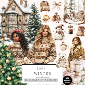 Winter Clipart Bundle, gemütliche Weihnachten Clipart, Winter Clipart, Kaffee Niedlichkeit Png, Schneebedeckte Winter Grafiken, Cottagecore, digitaler Download