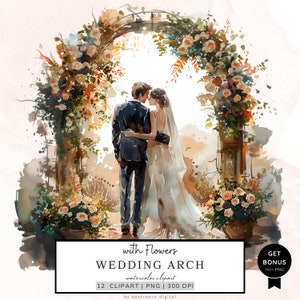 Imágenes prediseñadas del arco de la boda, imágenes prediseñadas de la boda, invitación de la boda, elementos de la boda, imágenes prediseñadas de la acuarela imprimible, pegatina de la boda, descarga digital