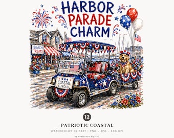 Paquete de imágenes prediseñadas patrióticas de la costa, playa americana, diseños de camisetas con faros para el 4 de julio (descarga digital) - 548