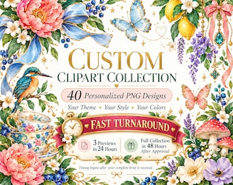 Personalized Clipart Collection, 40 Custom PNG Designs, Digital Clipart, Commercial Use