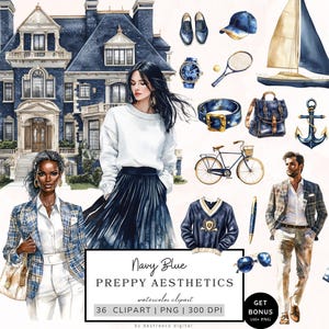 Preppy esthetiek clipartbundel, luxe graphics, mode clipart, planner meisje pngs, dagboek esthetische png, digitale download stickers