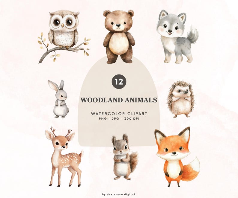 Woodland Animals Clipart, Cute Watercolor Woodland Png, Bear Fox Deer ...