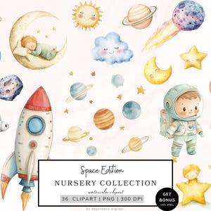 Clipart spazio per bambini, Clipart spazio, Clipart neutro per bambini, Astronauta, Astronave, Razzo, Stelle, Lune Grafica per bambini, Download digitale