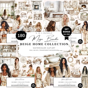 Pacchetto Clipart Boho Living, Clipart Cozy Cottagecore, Pacchetto PNG Boho Life, Clipart Boho, Cucina, Bagno, Camera da letto, Bambini, Planner Girl PNG