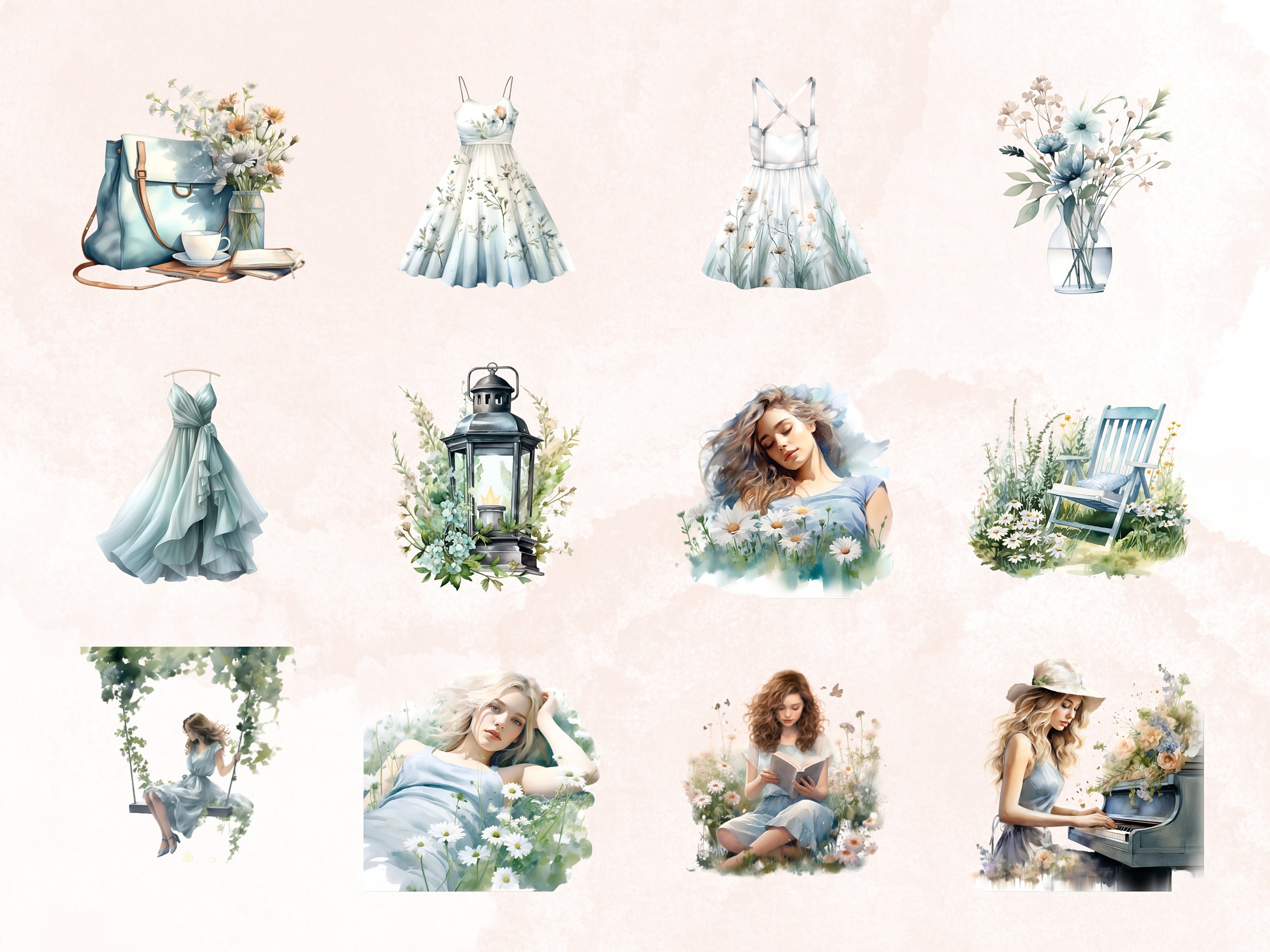 Daisy Love Spring Clipart, Watercolor Spring Graphics, Spring ...