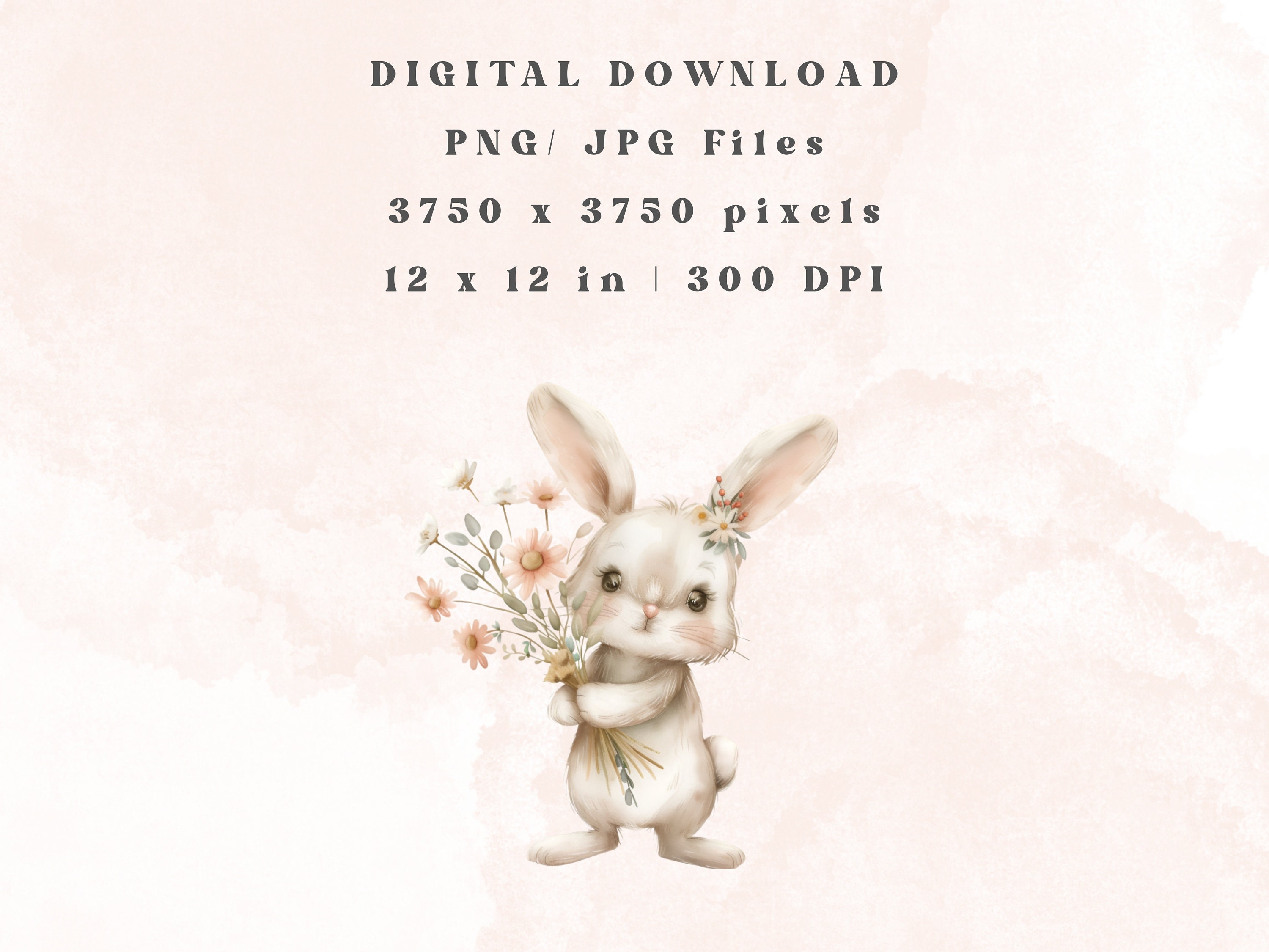 Watercolor Bunnies Clipart Bundle, Bunnies With Flowers Png, Cute Bunny ...