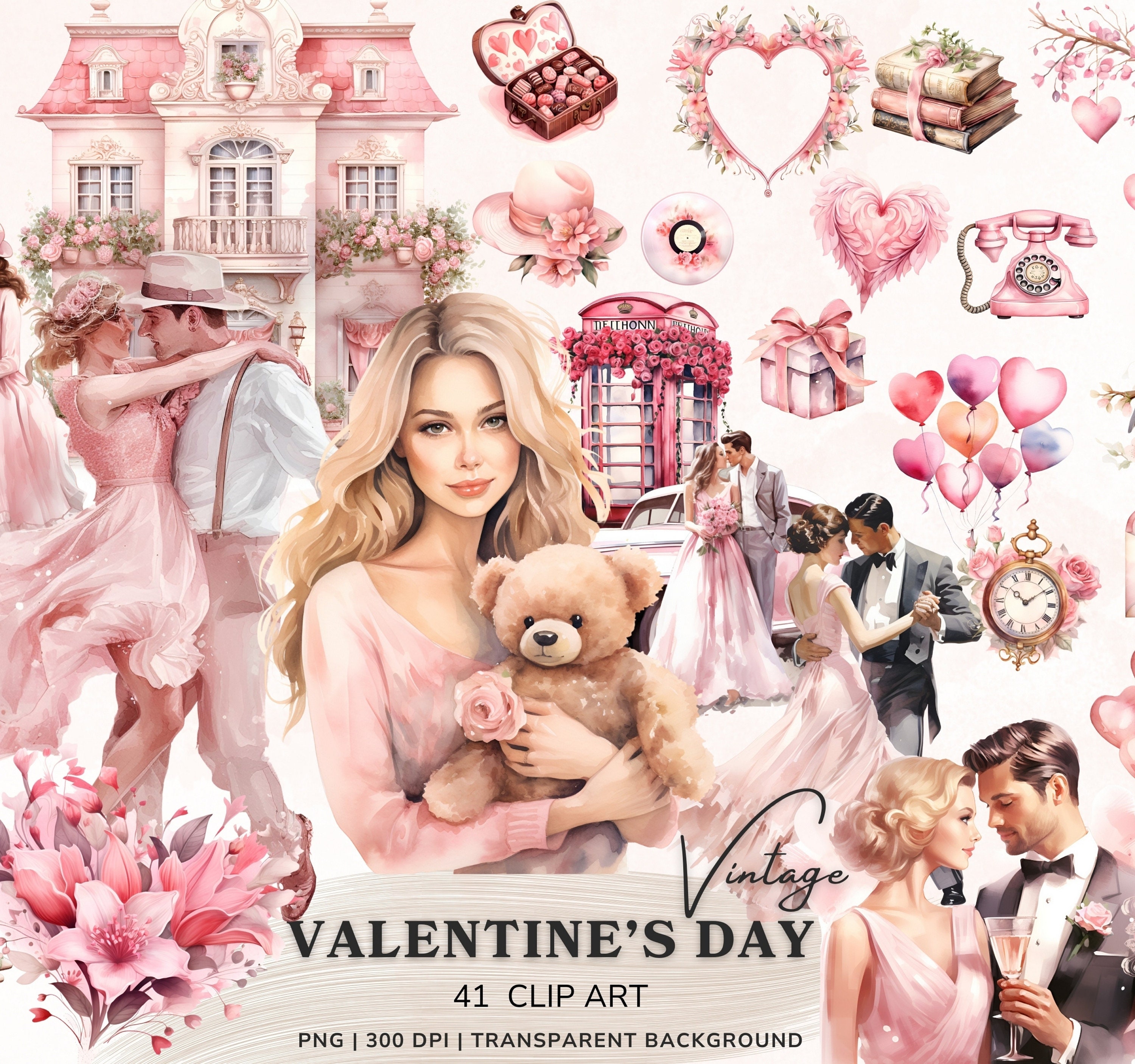 Valentines Clipart Mega Bundle, Watercolor Valentines Day Png ...