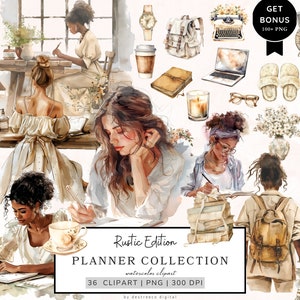 Aquarela Planner Girl Clipart, Planejando Clipart Rústico, Planner Lover Clipart, Journal Aesthetic Png, Boss Girl Png, Cosy Planner Clipart