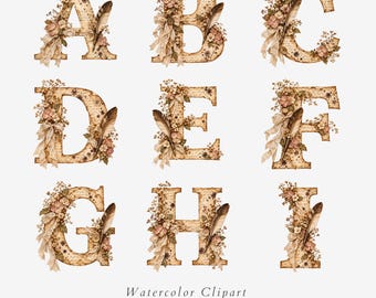 Poetcore Alphabet Clipart, Vintage Poetry Letters, Floral Monogram, 26 Letter PNG Set - 671