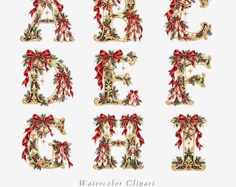 Nutcracker Ballet Alphabet Clipart, 26 Christmas Watercolor PNG Letters - 674
