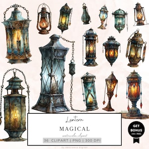 Magical Lantern Clipart, Magical Clipart, Fantasy Lantern Lamp Clipart, Dark Academia Clipart, Magical Elements Printable Watercolor Clipart