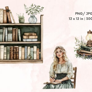 Cottagecore Clipart, Rustic Library Clipart, Cozy Cottage Graphics ...