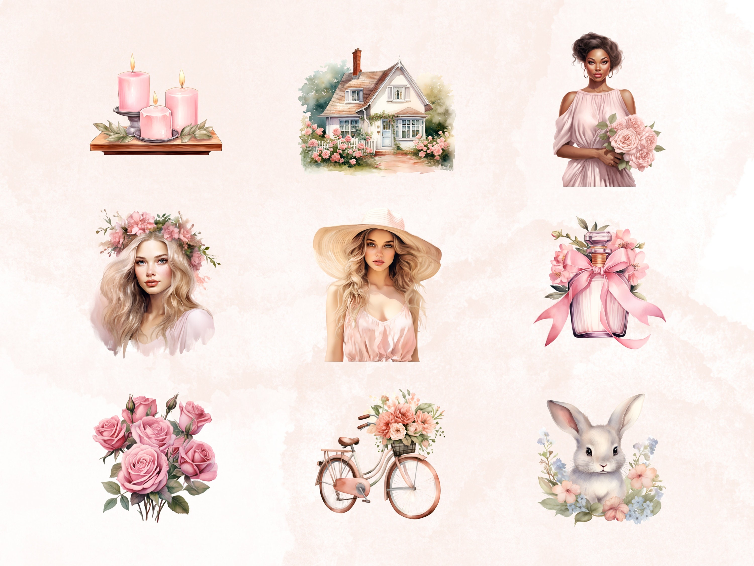 Watercolor Vintage Botanic Lover Clipart, Cozy Spring Clipart ...