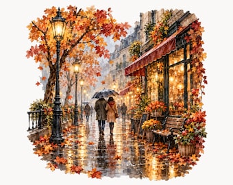 Autumn Scenes Clipart Bundle, Cozy Fall Cottage and Pumpkin PNG - 664