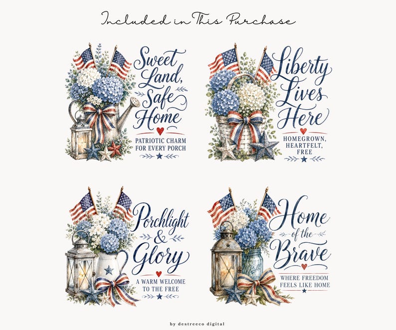 Watercolor Patriotic Clipart, Americana Floral Lantern, 4th of July PNG ...