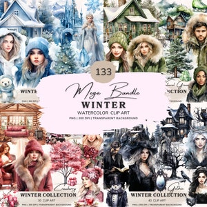 Pacote Mega Clipart de Inverno, Aquarela de Inverno Png, Aconchegante Inverno Png, Inverno Gótico, Clipart Cottagecore, Amor de Inverno Nevado Download Digital