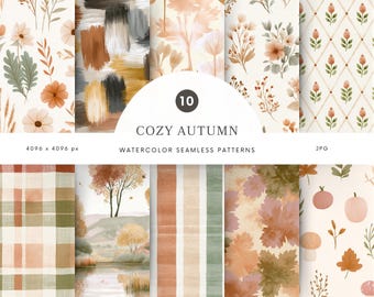 Aquarell Herbst Nahtlose Muster, Herbst Floral Digital Papier, Plaid Scrapbook Hintergrund JPG - P65